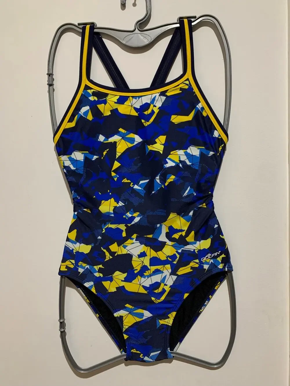 Dolfin XtraSleek Implode Navy Gold DBX Back One Piece Swimsuit Size 32